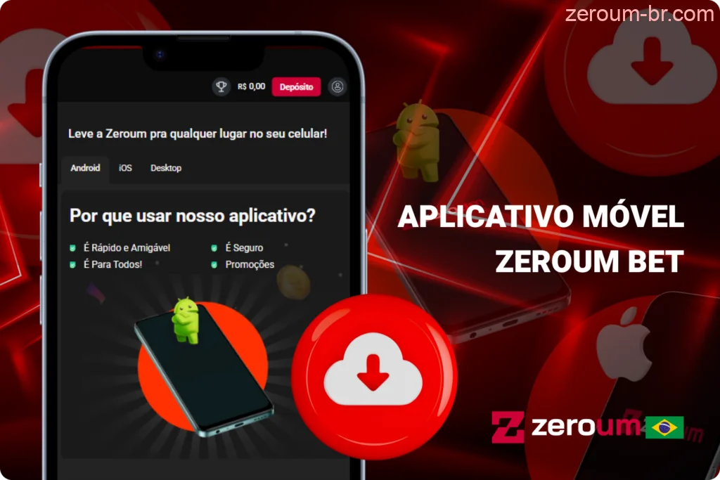 O aplicativo móvel da Zeroum Bet é rápido e seguro, funcionando perfeitamente em diversos dispositivos dos usuários no Brasil