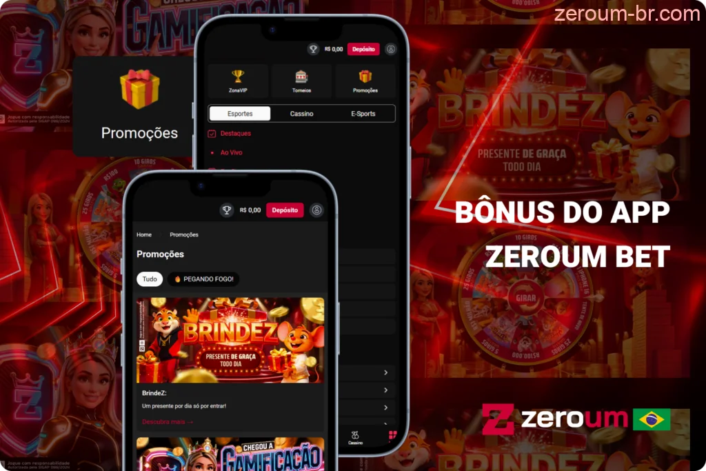 O aplicativo móvel da Zeroum Bet libera para jogadores brasileiros o mesmo catálogo de promoções que você encontra na versão desktop