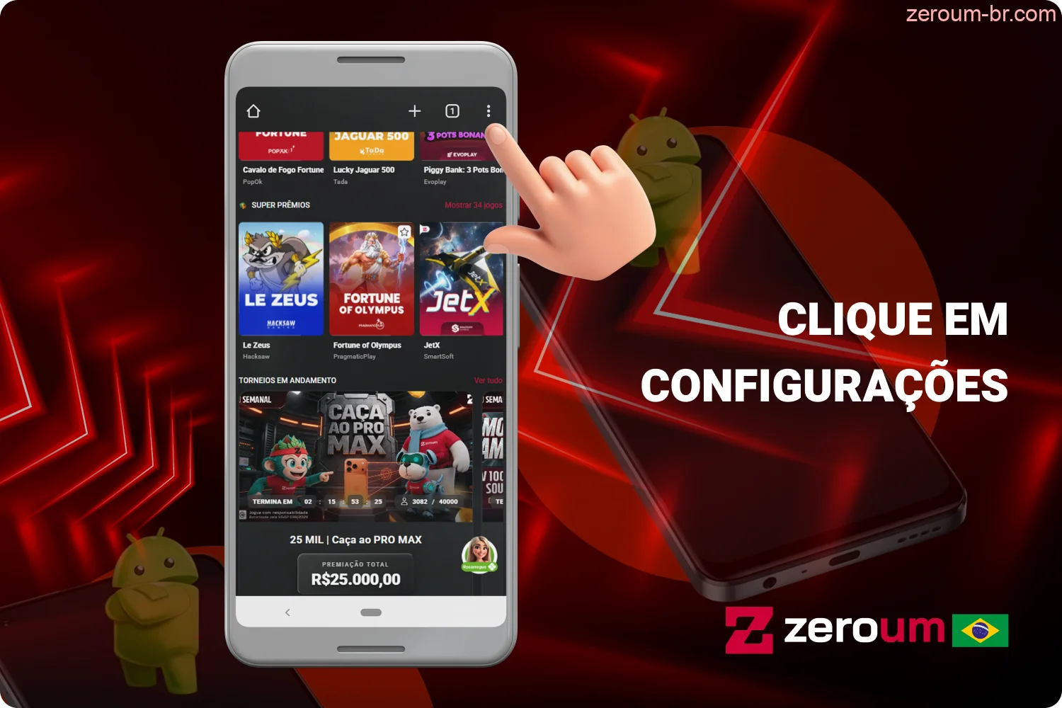 Para instalar o Zeroum Bet App, clique em "Configurações" no menu do seu navegador