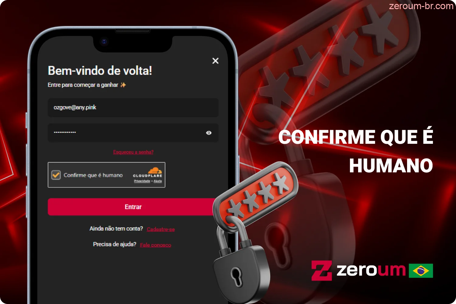 Antes de concluir o acesso ao Zeroum Bet, marque na caixa de seleção “Confirme que você é humano”