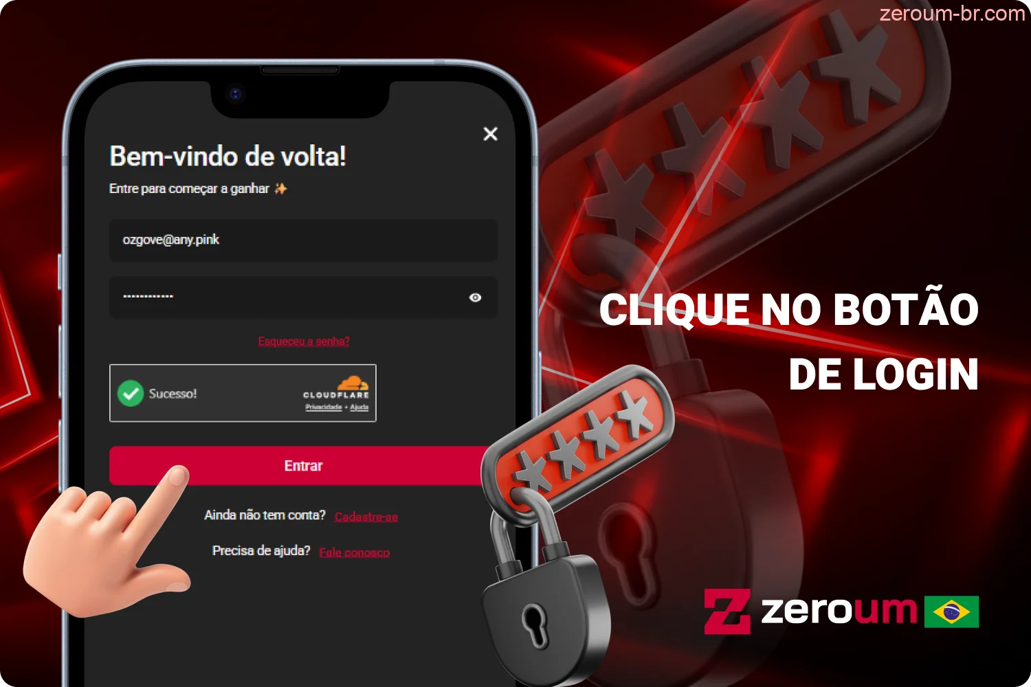 Clique no botão de login para acessar o painel de controle de sua conta Zeroum Bet