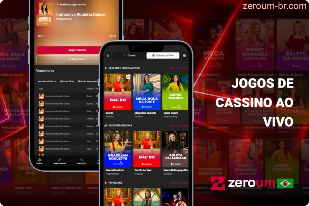 A seção de jogos ao vivo da Zeroum Bet é transmitida em alta definição com crupiês reais